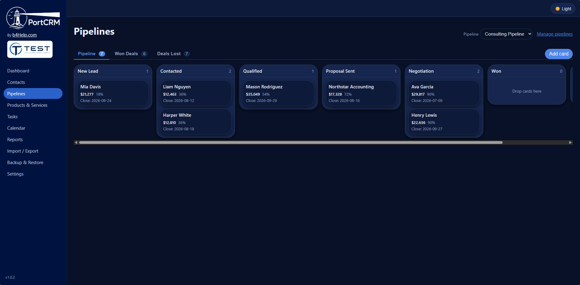PortCRM pipeline board